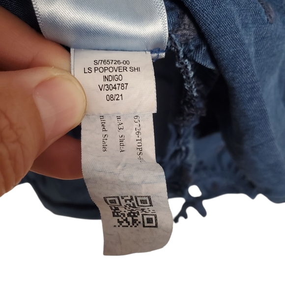 Old Navy Chambray Blue 3/4 Sleeve Blouse with Mandarin Collar. MED. Boho - Picture 6 of 11